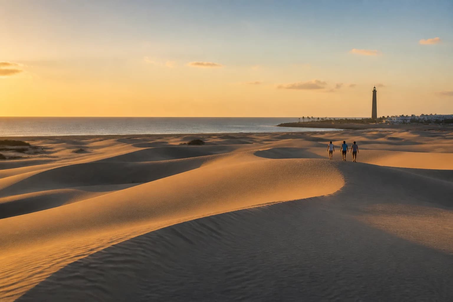 Maspalomas gyllene sanddyner vid solnedgång