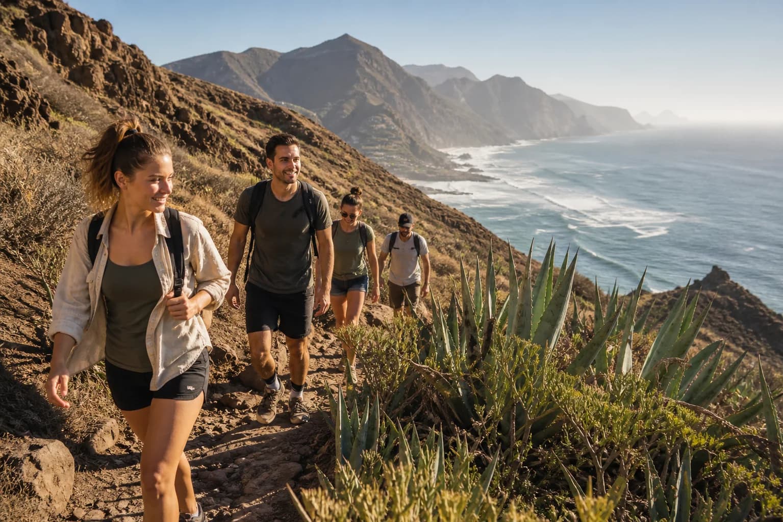 Guests hiking above the Gran Canaria coast